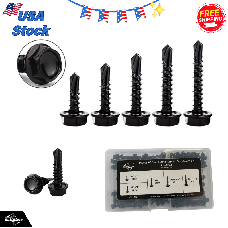 160 #8 Self-Drilling Screws – 410 Stainless Steel, Hex Washer Head, Rust-Resista