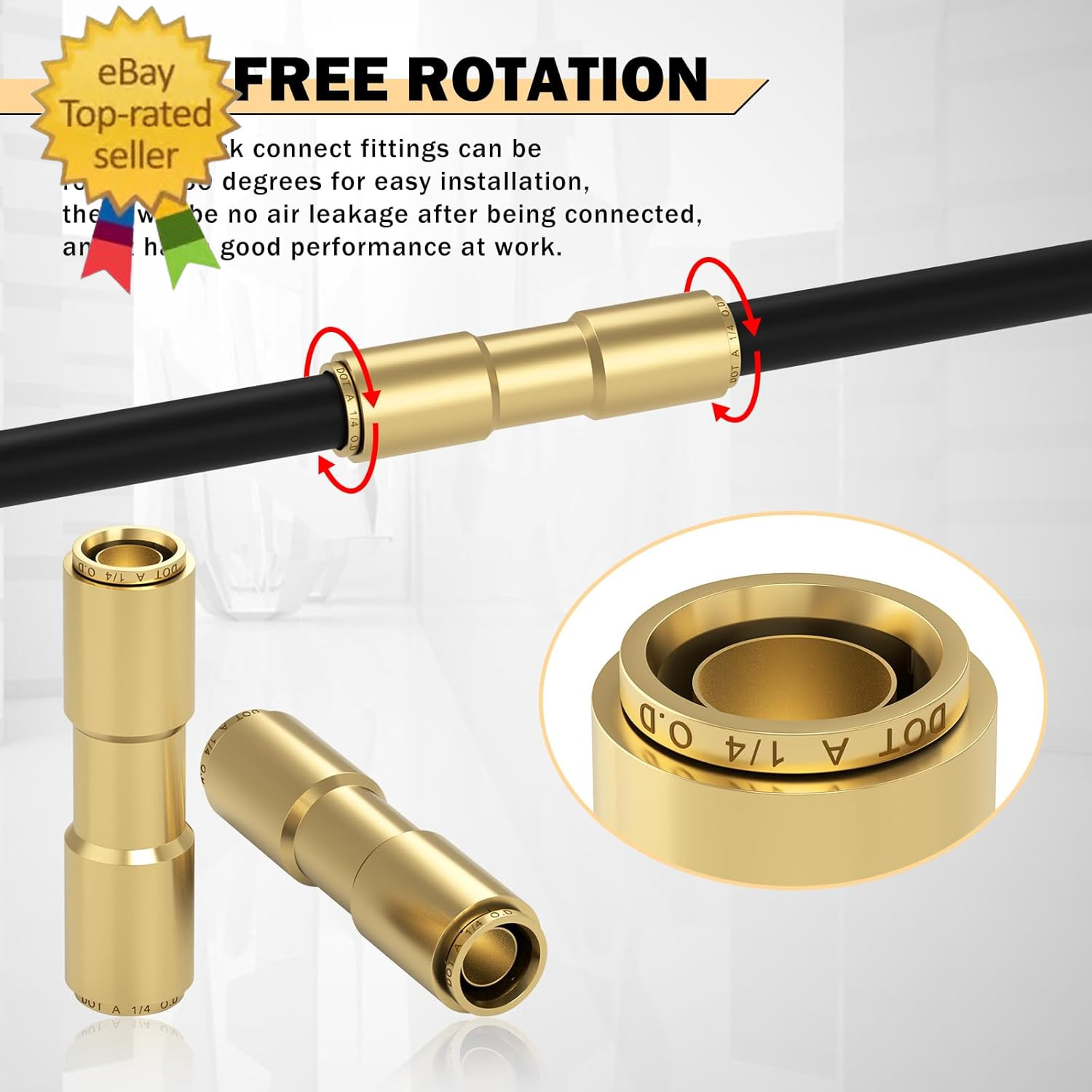 6 PCS 1/4 Brass DOT Air Line Fitting Straight Union Quick Connect Fittings 1/4 A