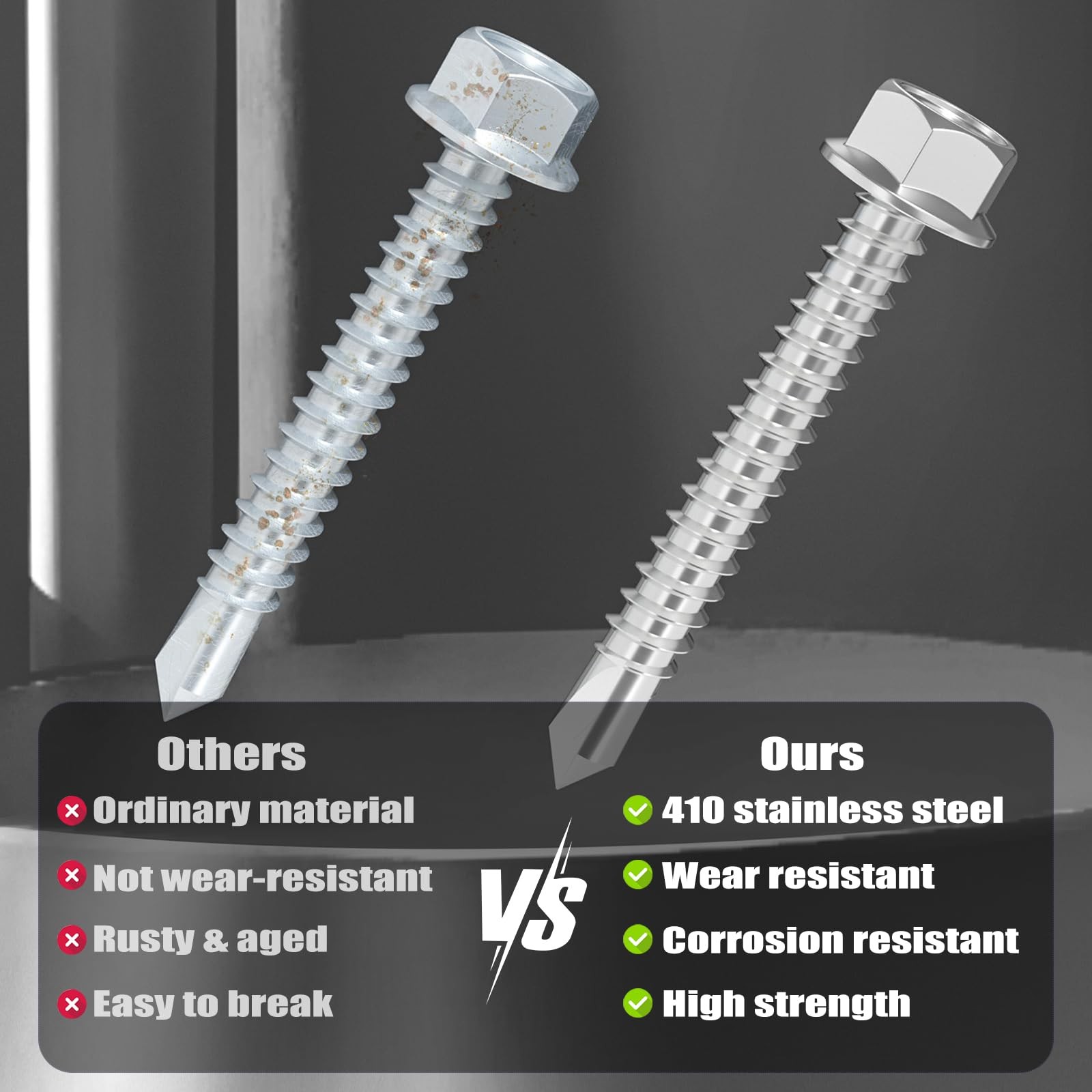 VGBUY 150Pcs Self Drilling Screws Assortment Kit, 410 1.5 inches, Silver