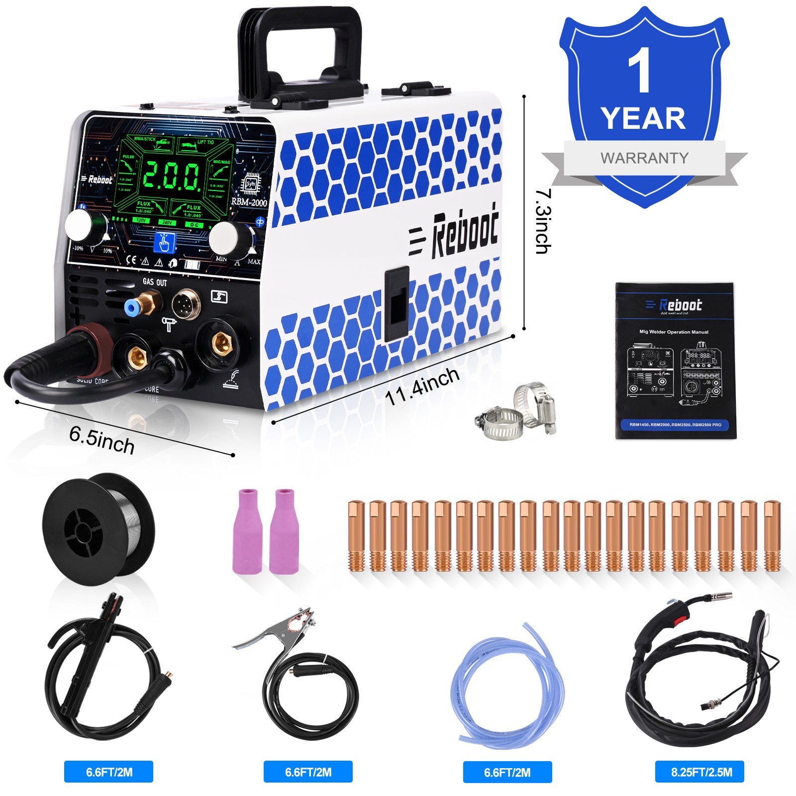Reboot 200Amp MIG Welder 120V 240V 5 in 1 Welding Machine Multiprocess Large LED