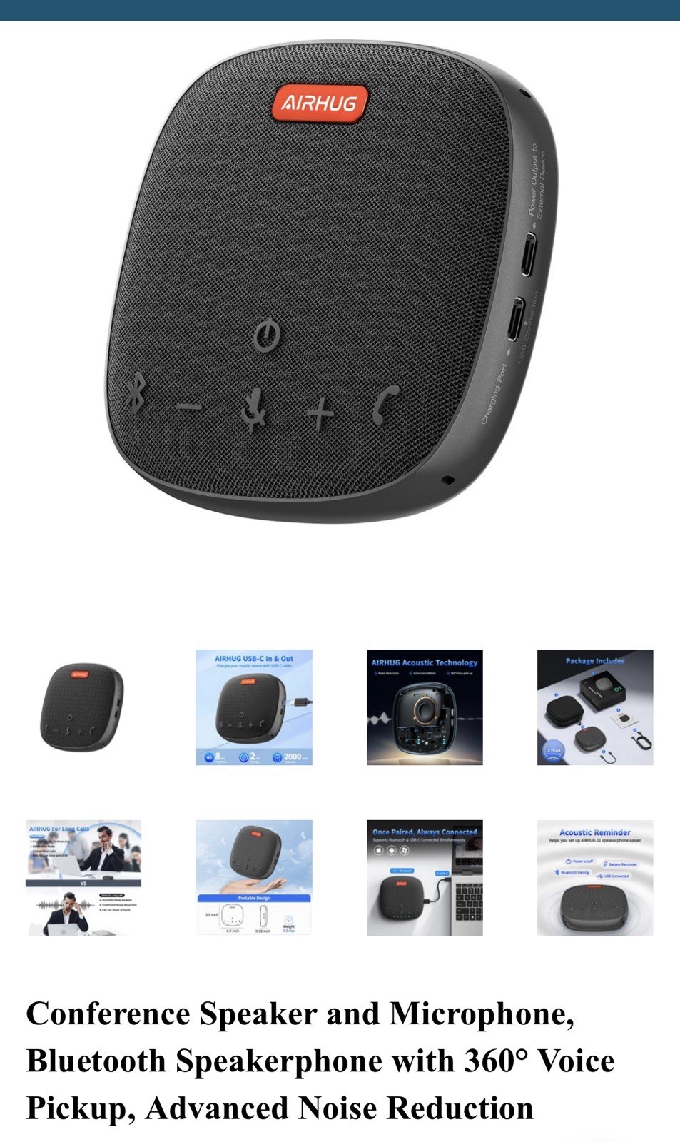 AIRHUG Portable Conference Speaker and Microphone, Bluetooth Speakerphone -l