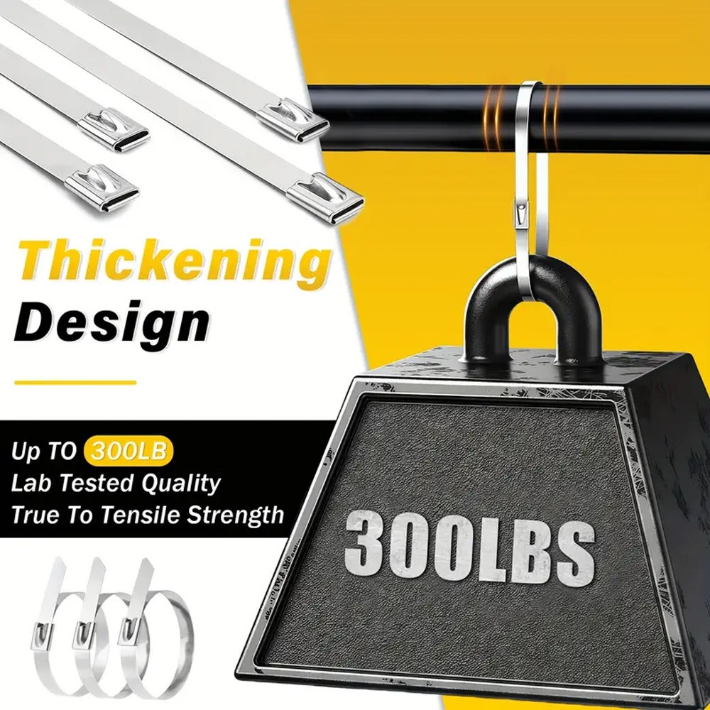 304 Stainless Steel Metal Zip Ties Heavy Duty Self Locking Cable Ties 198-400lbs