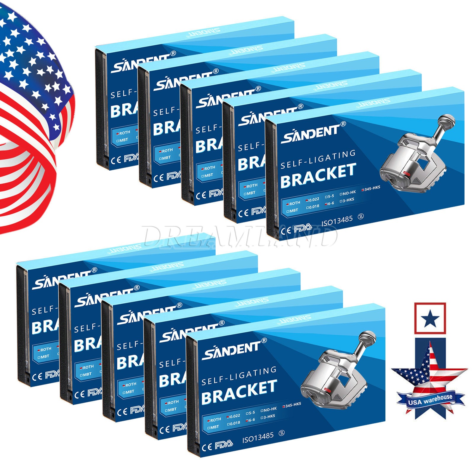 10 Packs Dental Orthodontic Bracket Braces Ceramic MBT 022 with 3-4-5 Hooks