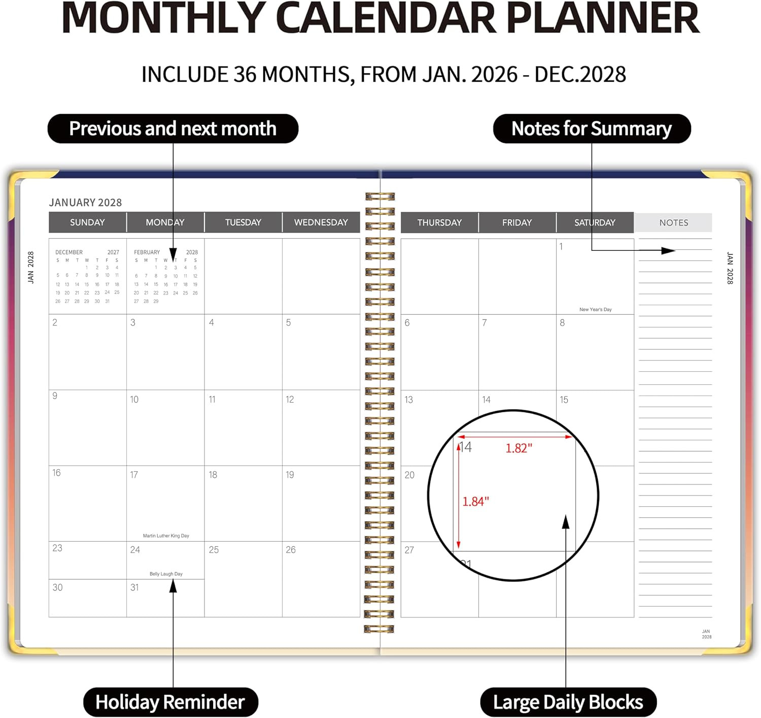Monthly Planner 2026-2028, 2026 Calendar 36 Months Planner, Jan. 2026 – Dec