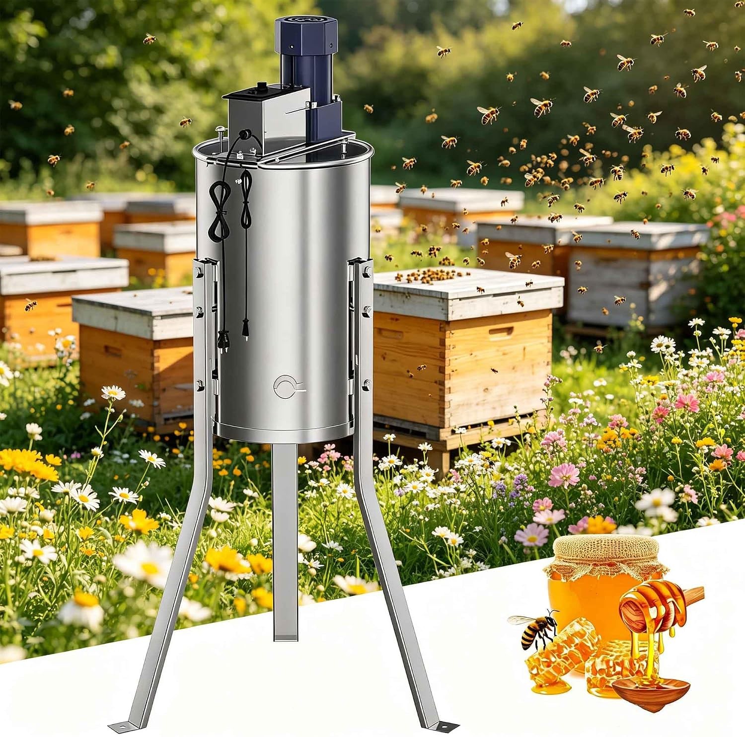 Stainless Steel Honey Extractor 2-4 Frame Manual Spinner Beekeeping Centrifuge