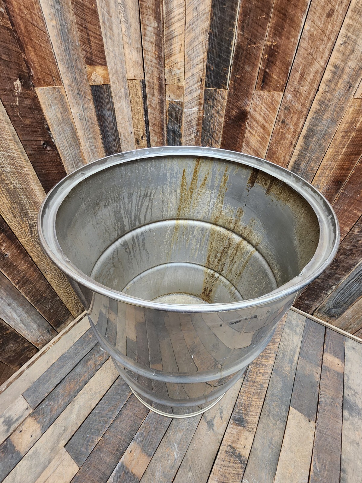 1 USED 55 Gallon Stainless Drum Barrel (Cut Out) Open Top