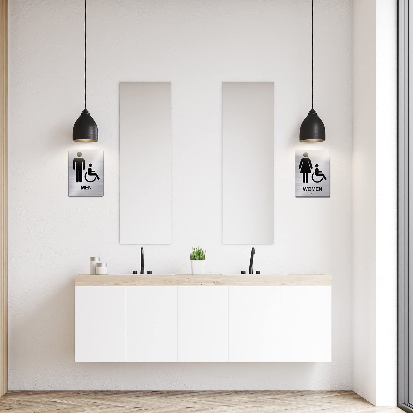 2 Pcs Restroom Sign Business Men and Women Commercial Bathroom Signs, 8 x 6 Inch
