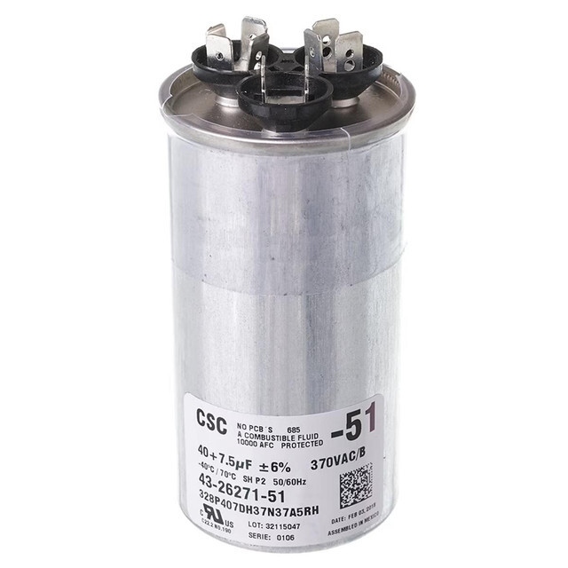 Protech Dual Round Capacitor – 40/7.5 uF, 370 VAC, 2.125 x 3.750 in. – 43-26271-