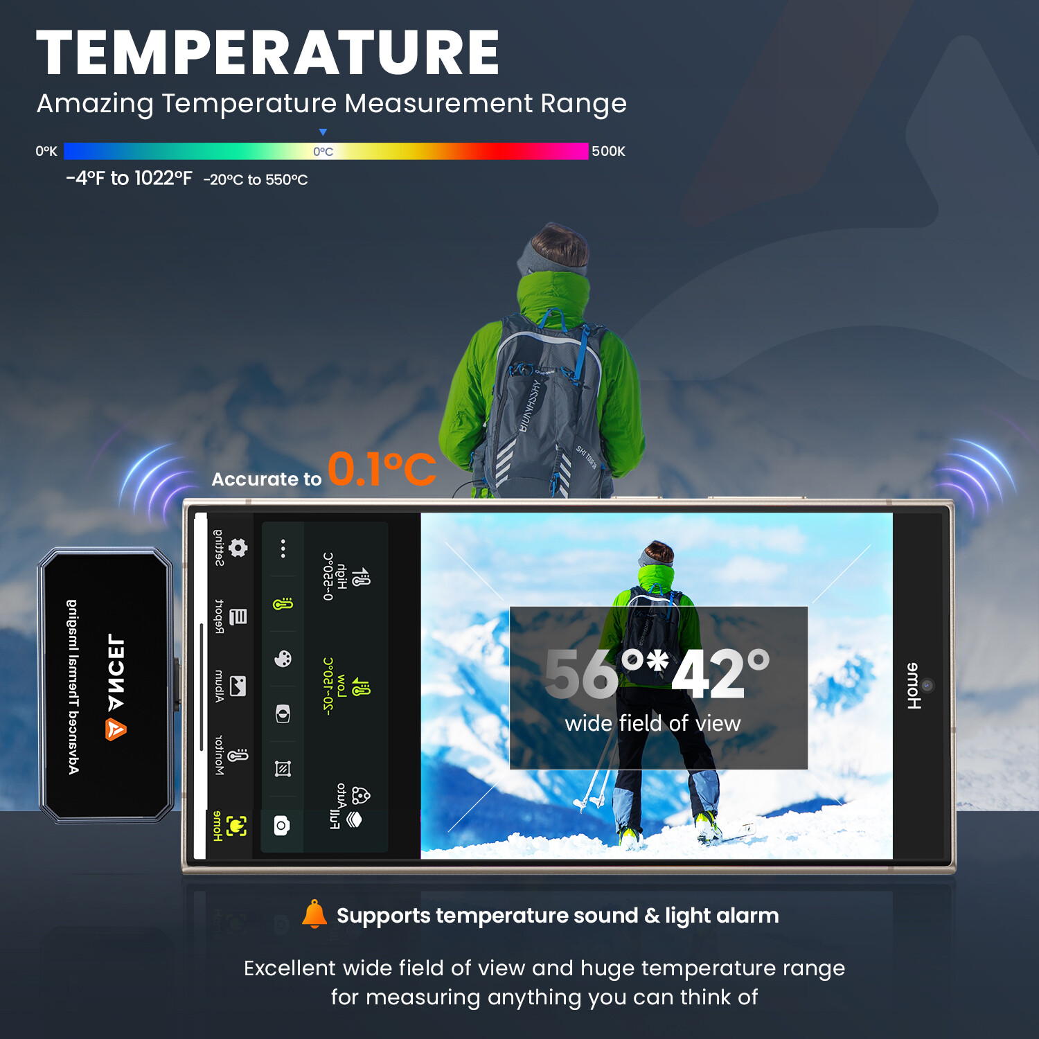 ANCEL Thermal Imaging Camera for IOS 256×192 IR Resolution 25Hz Refresh Rate