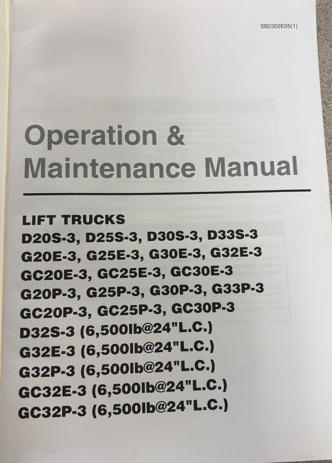 Doosan Operation & Maintenance Manual D, G, GC series -See full list S/N
