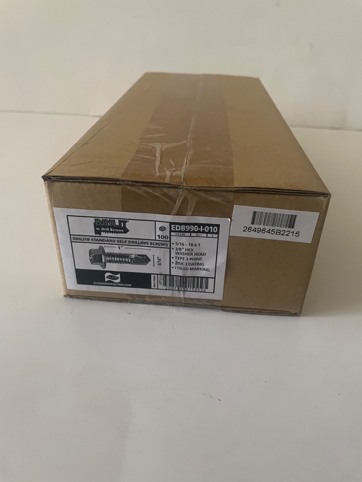 100 Count – Elco Drilit Self Drilling Screws 5/16″-18 x 1″ Type 3 3/8″ Hex Head