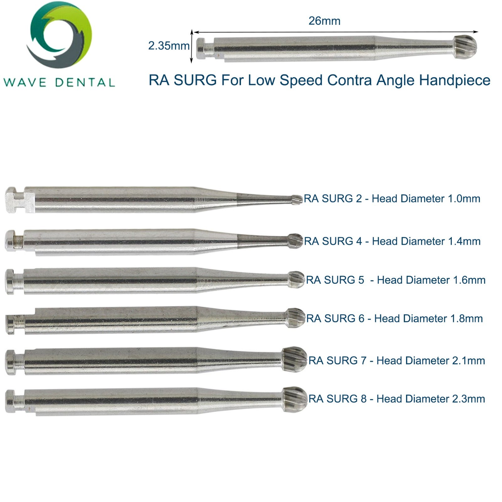 Wave Dental Burs Carbide Surgical Round Latch 26/34mm RA Slow Speed Contra Angle