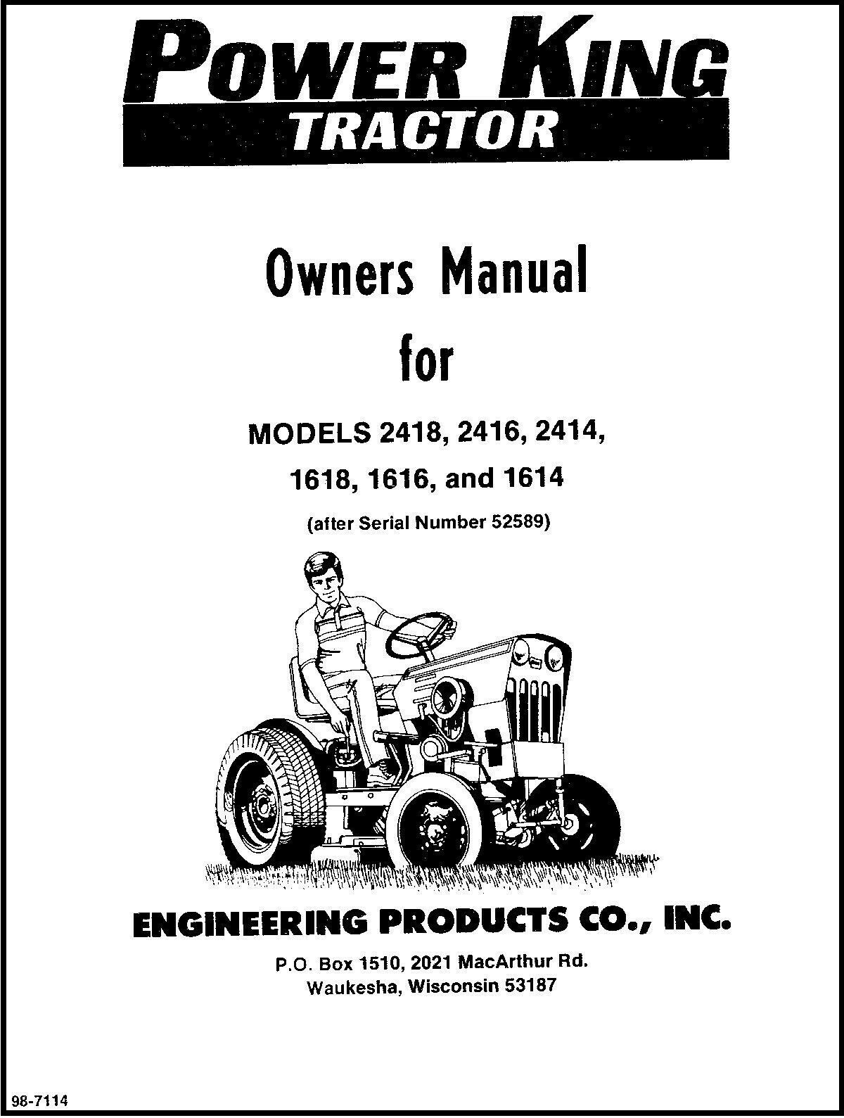 Tractor Operator Manual Power King 1614, 1616, 1618, 2414, 2416, 2418 #98-7114