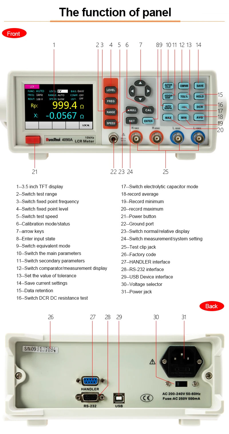 Digital LCR Meter Capacitance Resistance Impedance Inductance Measure Instrument