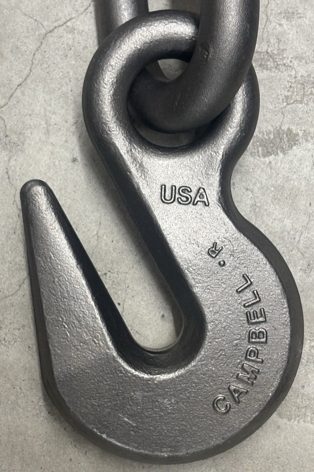 Campbell 5/8” G80 Welded Alloy Chain w/G100 5/8” Eye Hook – approx. 14’3” length