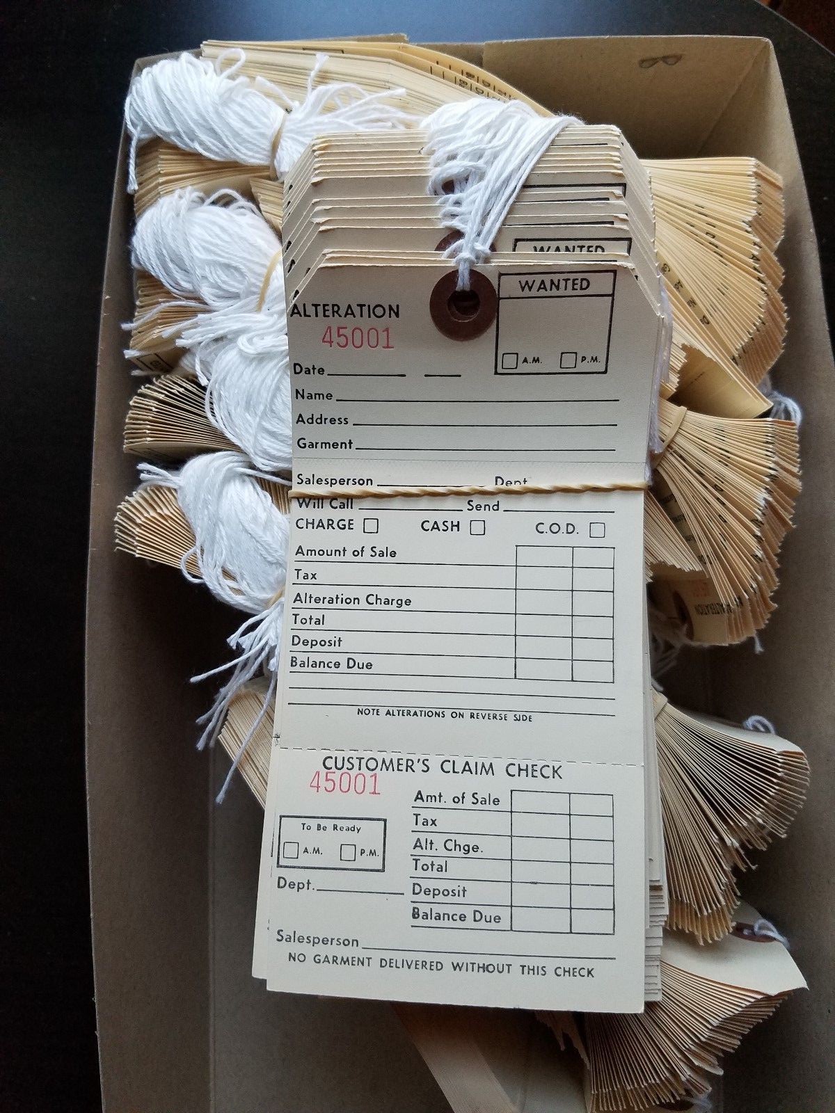 1000 Alteration Tags Reinforced with String Manila Merchandise Strung Ticket