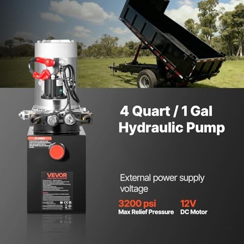 VEVOR 12V Hydraulic Power Unit Pump, 4 Qt Double Acting Dump Trailer