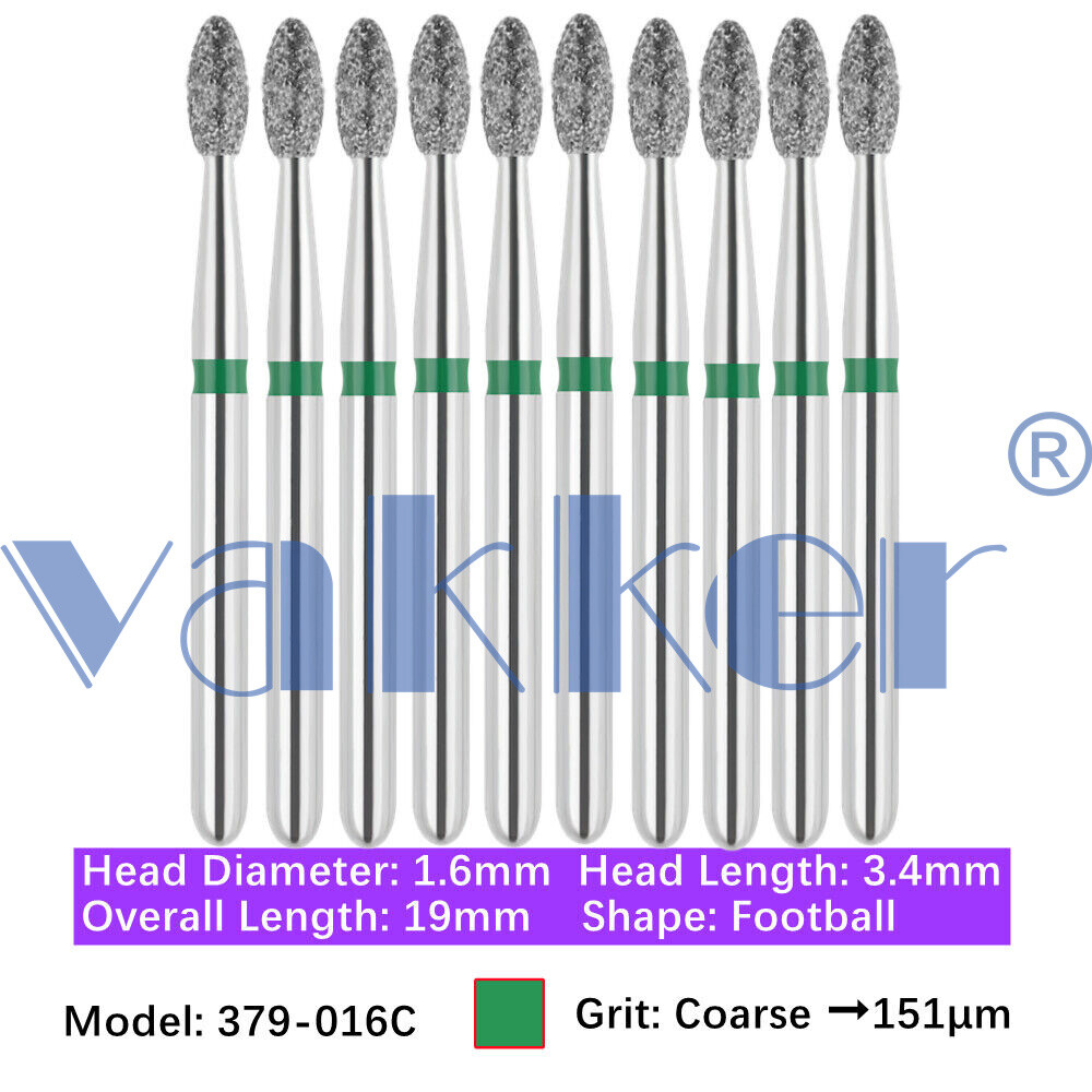 10Burs/pk Dental Diamond Burs FG Round End Taper Pear Coarse / Super Coarse Grit