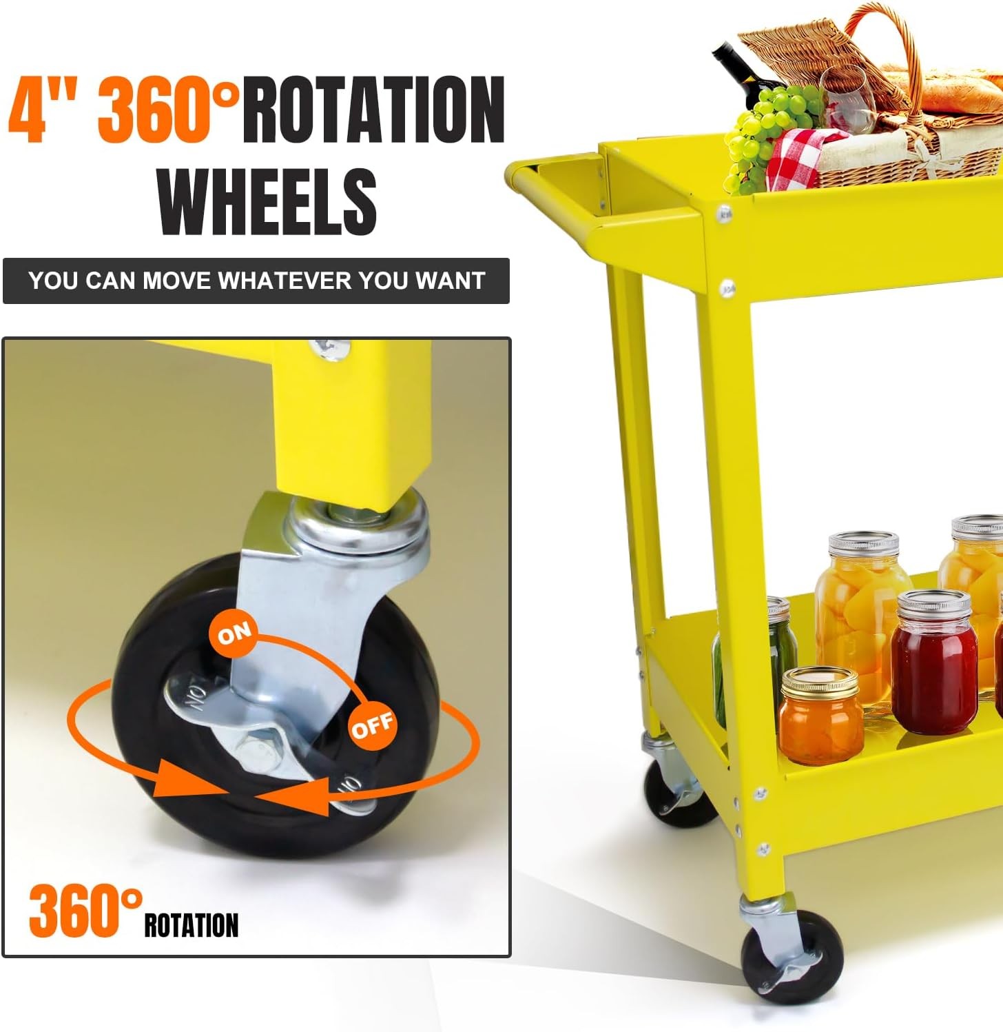 Rolling Heavy Duty Utility Metal Cart 2 Shelves Service Garage Push Hand