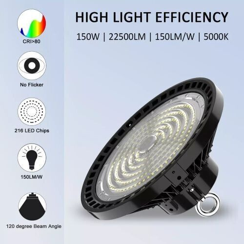 150W LED UFO High Bay Light Warehouse Commercial Industrial 5000K AC 100-277V