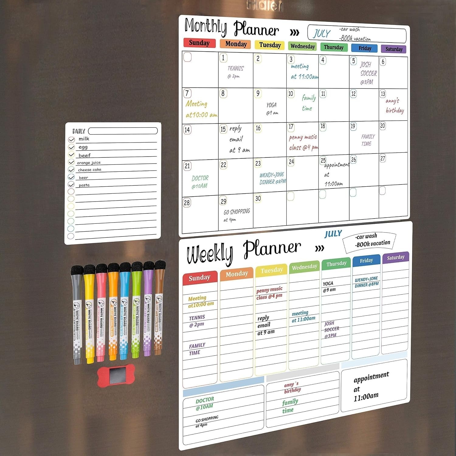 Monthly, Weekly & Daily Magnetic Whiteboard Set with 8 Markers & Eraser