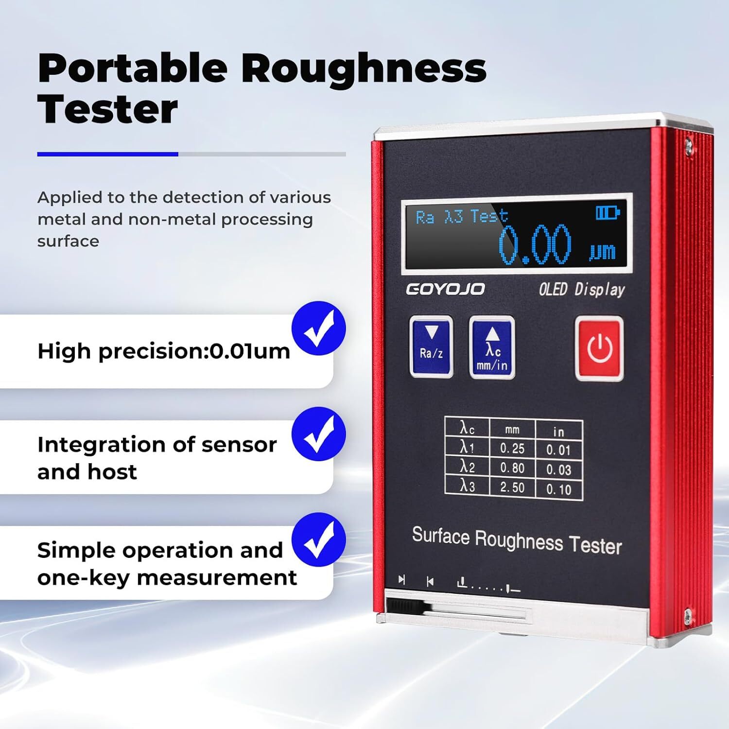 Surface Roughness Tester 0.1-50.0um Portable Roughness Gauge Accuracy 0.01um US