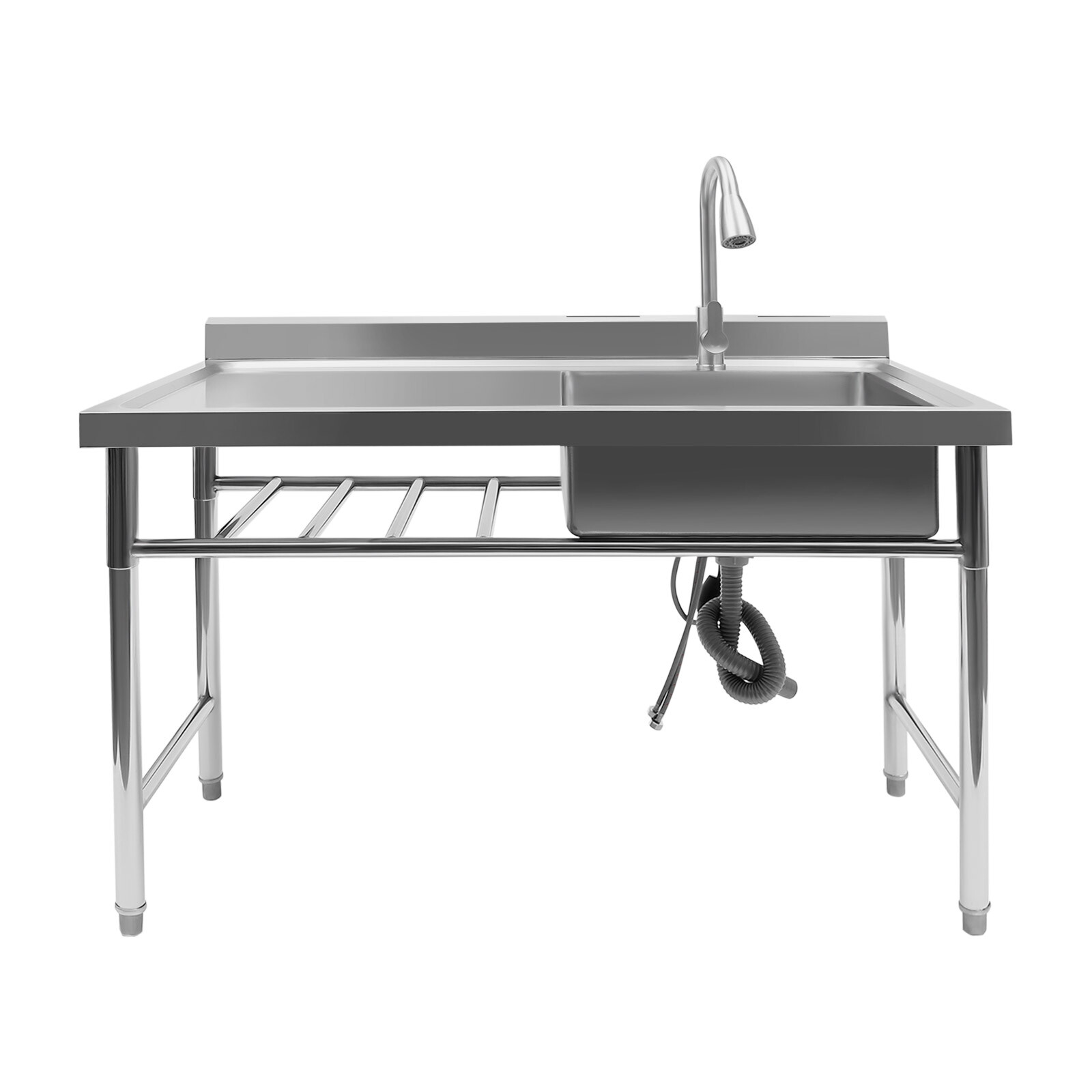 1 Compartment Kitchen Sink Prep Table w/ 360°Faucet Commercial Stainless Steel