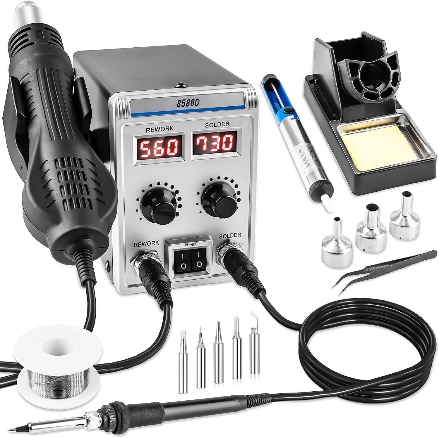 2 In 1 Soldering Iron Station SMD Hot Air Rework With Heat Gun Solder Iron Kit