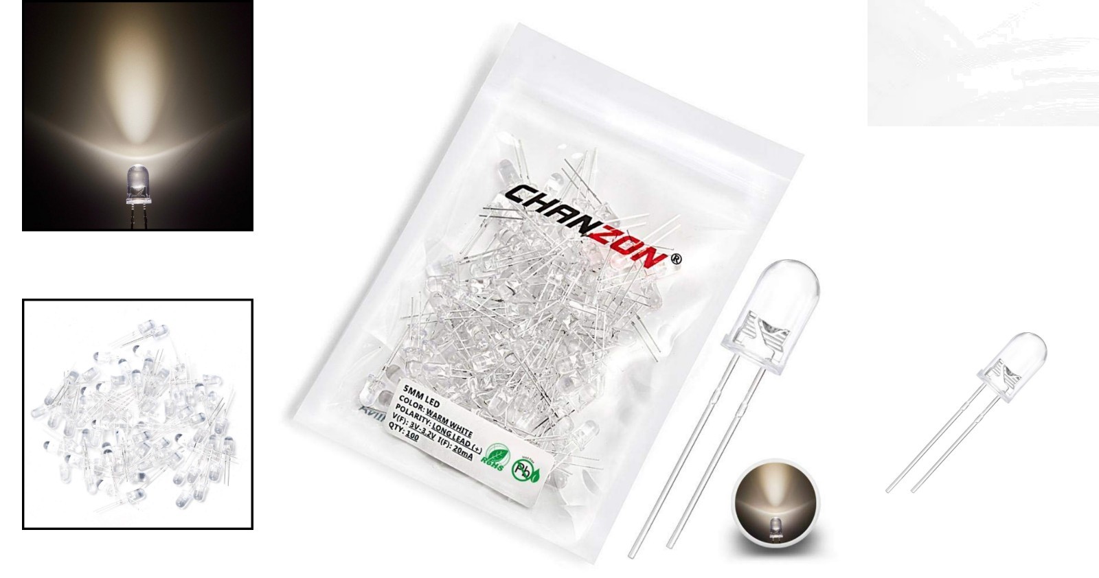 100 pcs 5mm Warm White LED Diodes – Bright Indoor Lighting for DIY Projects