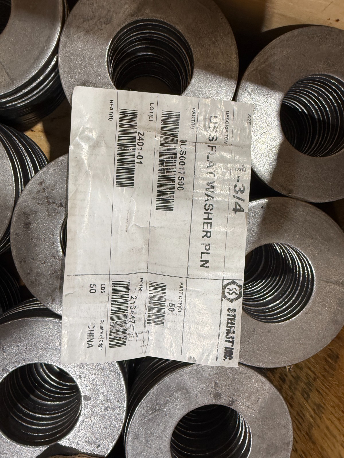 Flat Washer, 1-3/4″ (1.75″), OD 4.0″ x ID 1.875″ x Thick 0.20″ lot of 4