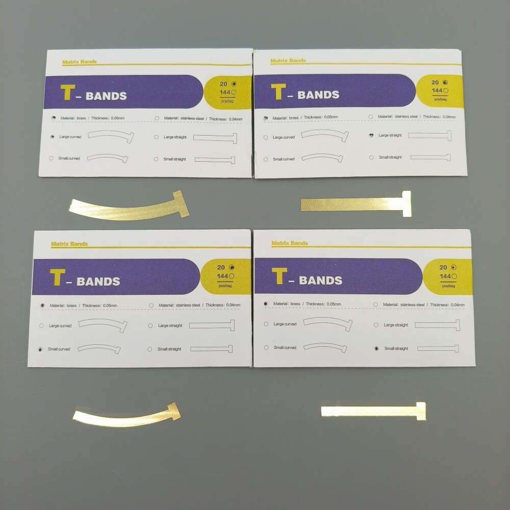 20Pcs/Bag Dental Matrix T Bands Brass Curved Straight for Primary Molars 0.05mm