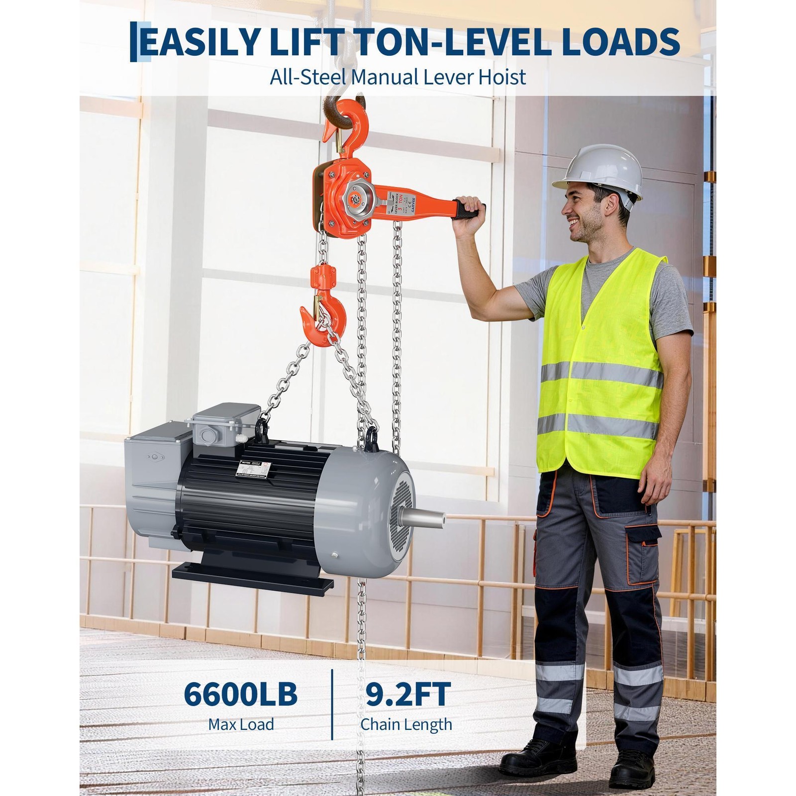 1.5 Ton 3300LBS Lever Chain Hoist Come Along Winch 360 Swivel Hook G80