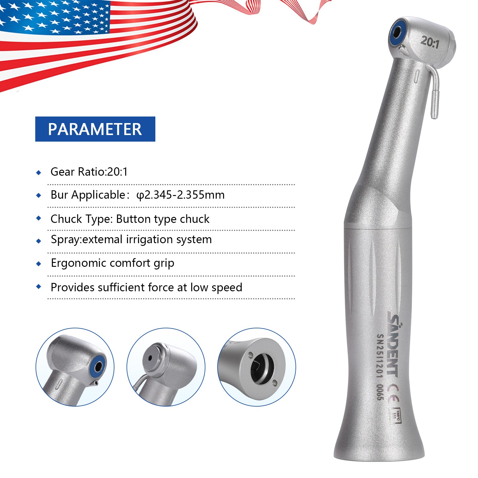 Dental 20:1 Implant Contra Angulo Pieza De Mano para NSK SG20 Surgical Push