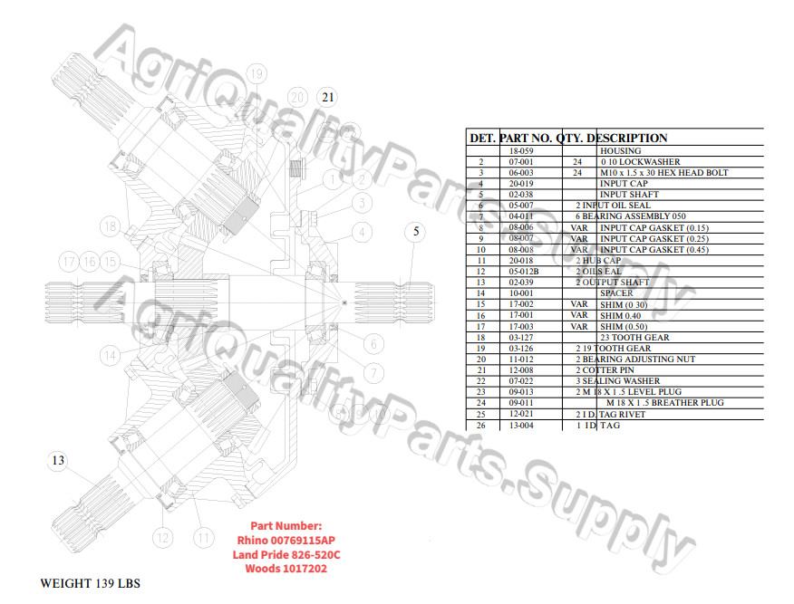 Rhino Flex-Wing Divider Gearbox 540 RPM Speed up 00769115; 00757825