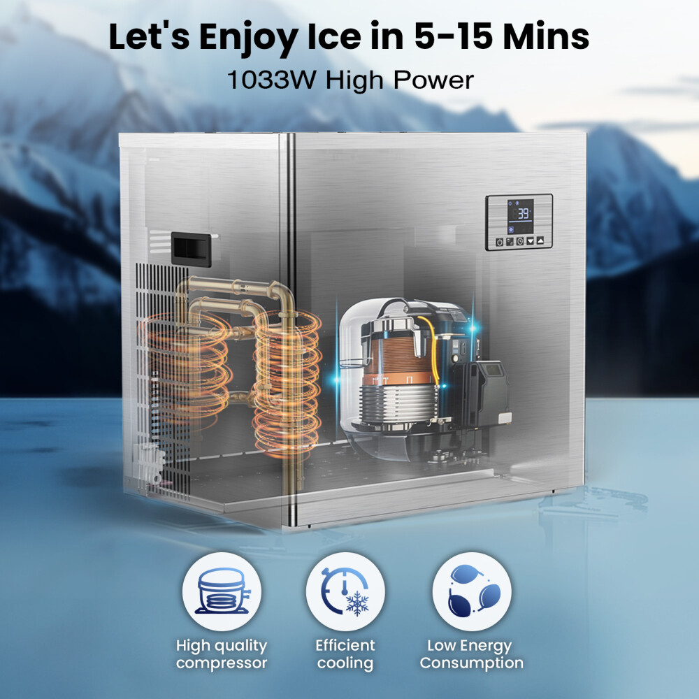 Commercial Ice Maker Machine 550lbs/24h 360LBS Storage Bin 210 Ice in 4-15Min