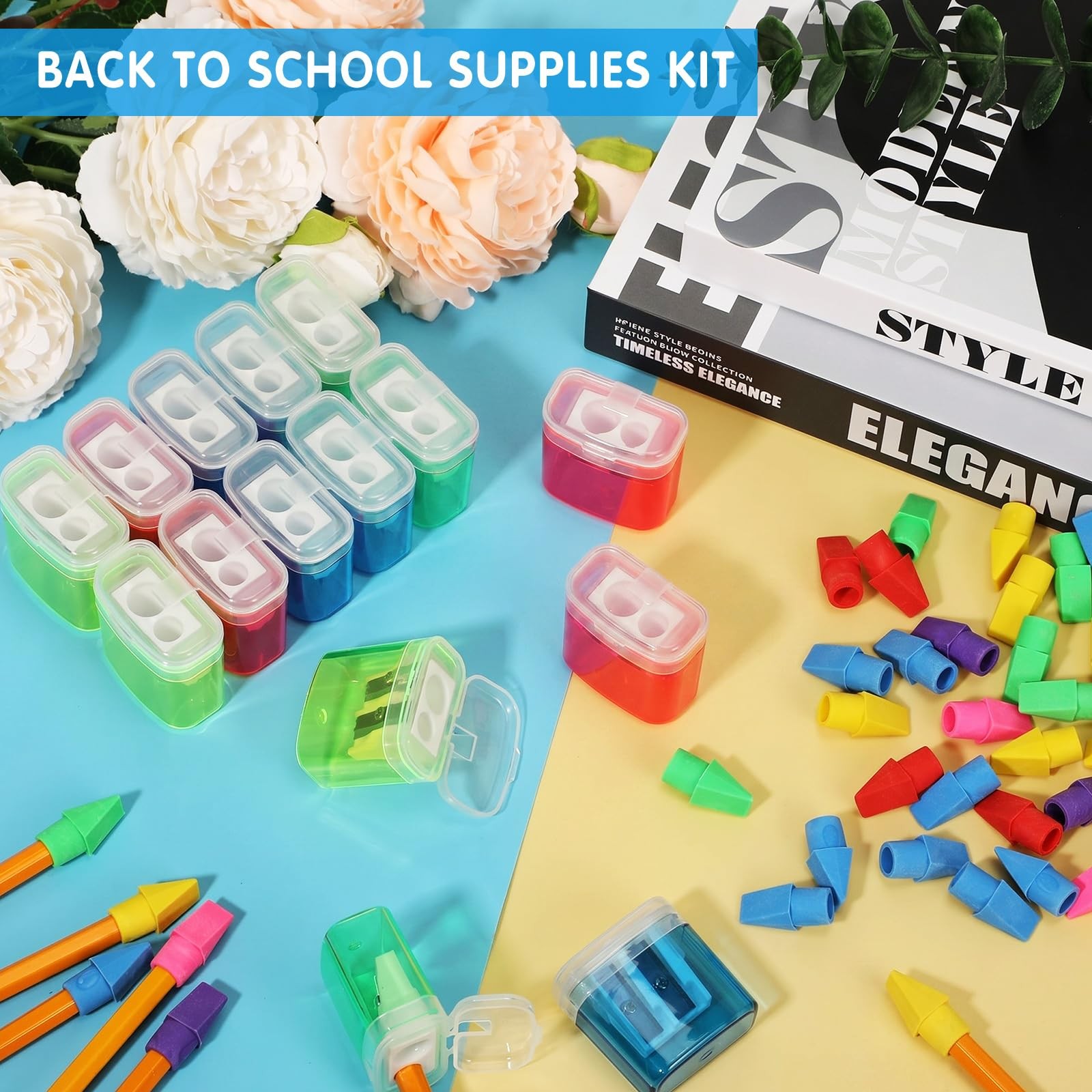 AmazingSpark 72 Pcs Pencil Sharpener with 432 Pcs Pencil Top Eraser Back to S…
