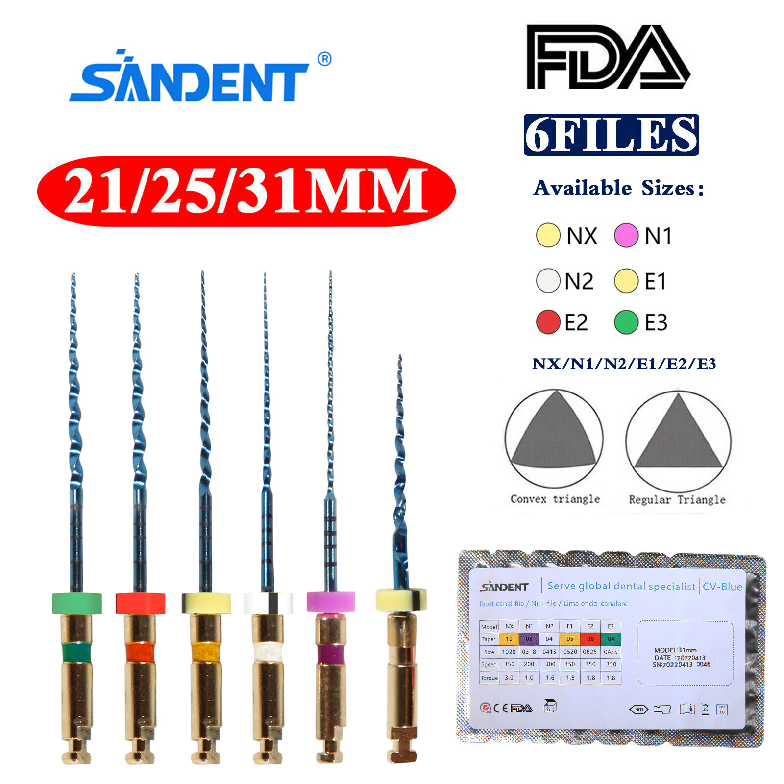 6pcs Endodontic Dental Endo Files Rotary NITI Files 21/25/31MM Dentist
