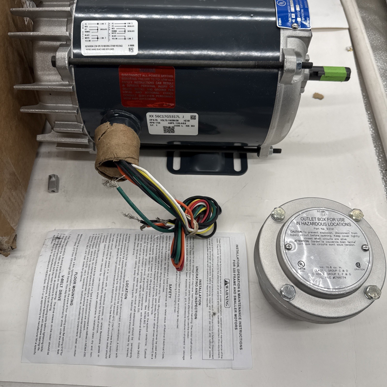 LEESON Hazardous Location Motor Class I/Class II, Rigid Base, 3/4 hp