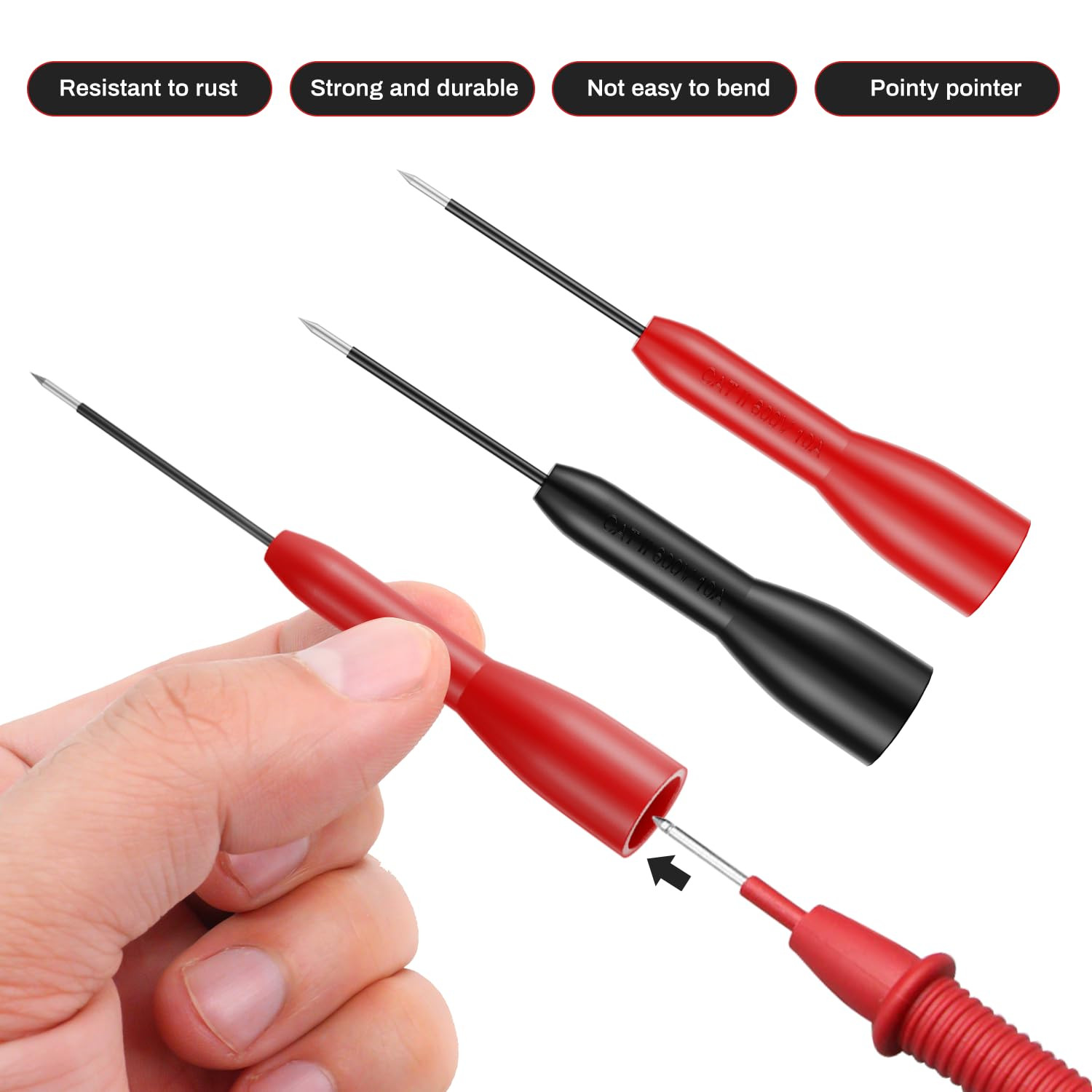 4 Pack 2Mm Extended Needle Test Probes, 600V/10A Non-Destructive Multimeter Test