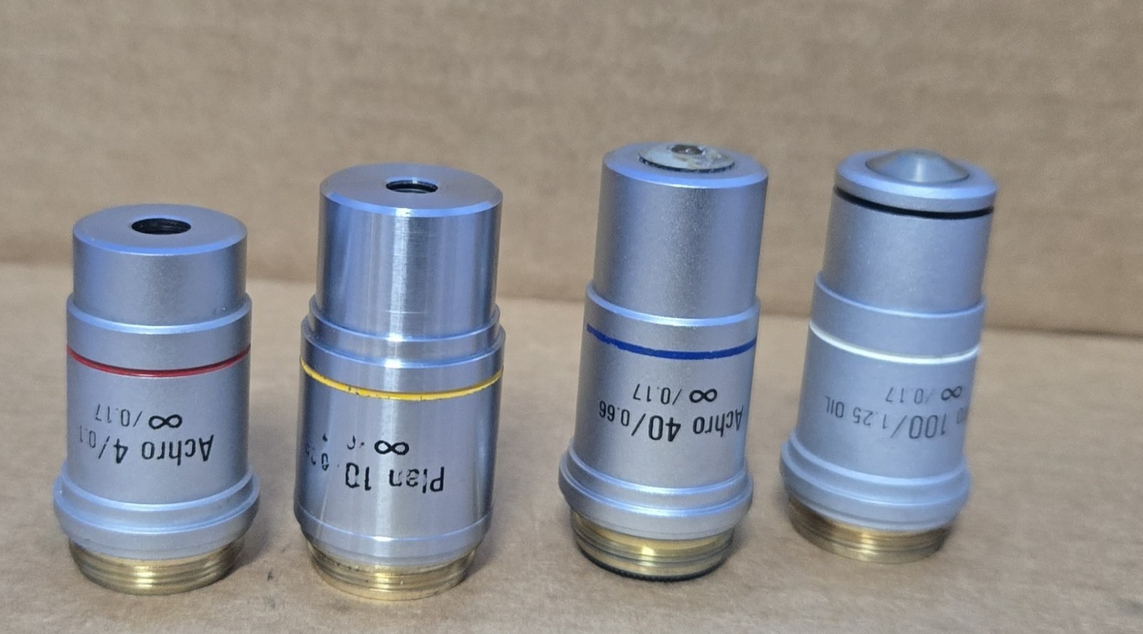 LEICA ATC 2000 MICROSCOPE OBJECTIVES 4 X/ 10X/ 40X/100X/ (INV02 BINX001C)