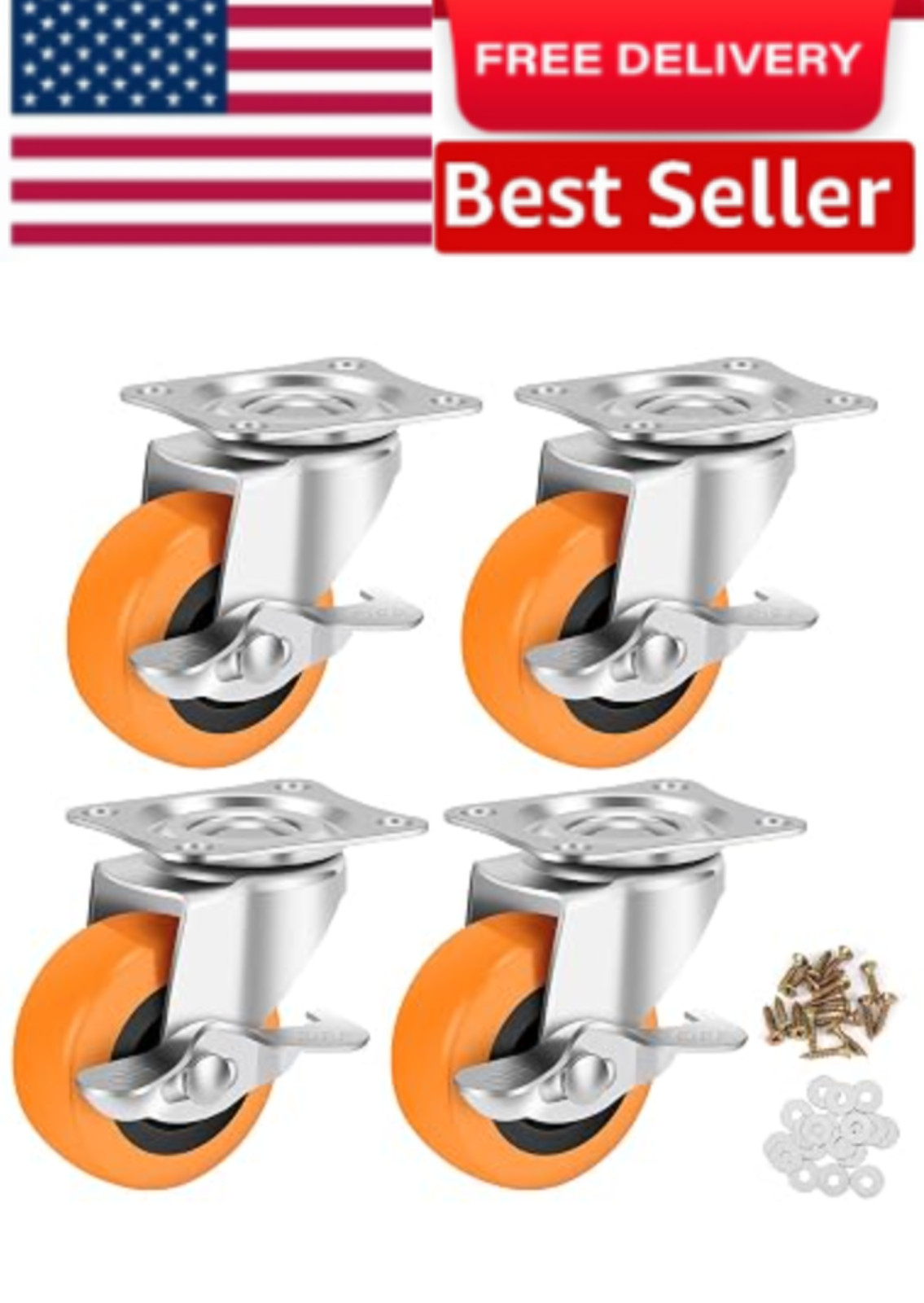 3 Inch Caster Wheels Threaded Stem Casters Set of 4 Heavy Duty Swivel Wheel