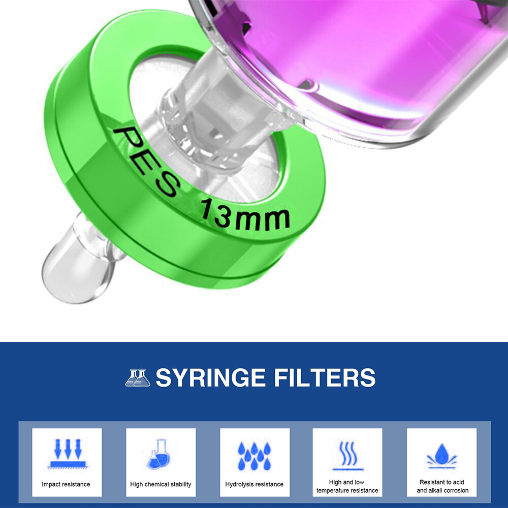 100PCS PES Syringe Needle Filter 25mm 0.22μm Disposable Hydrophilic Prefilter GC