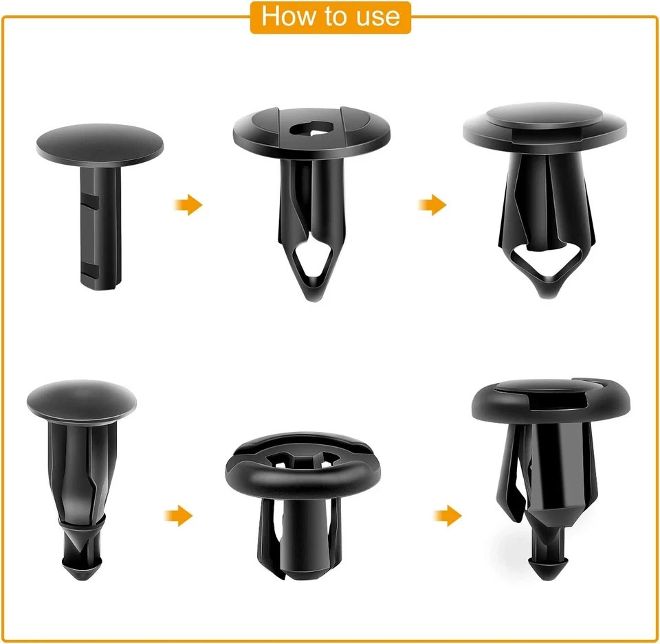 200Pcs Car Push Fender Clips Retainer Fasteners Bumper Rivet Assortment Kit