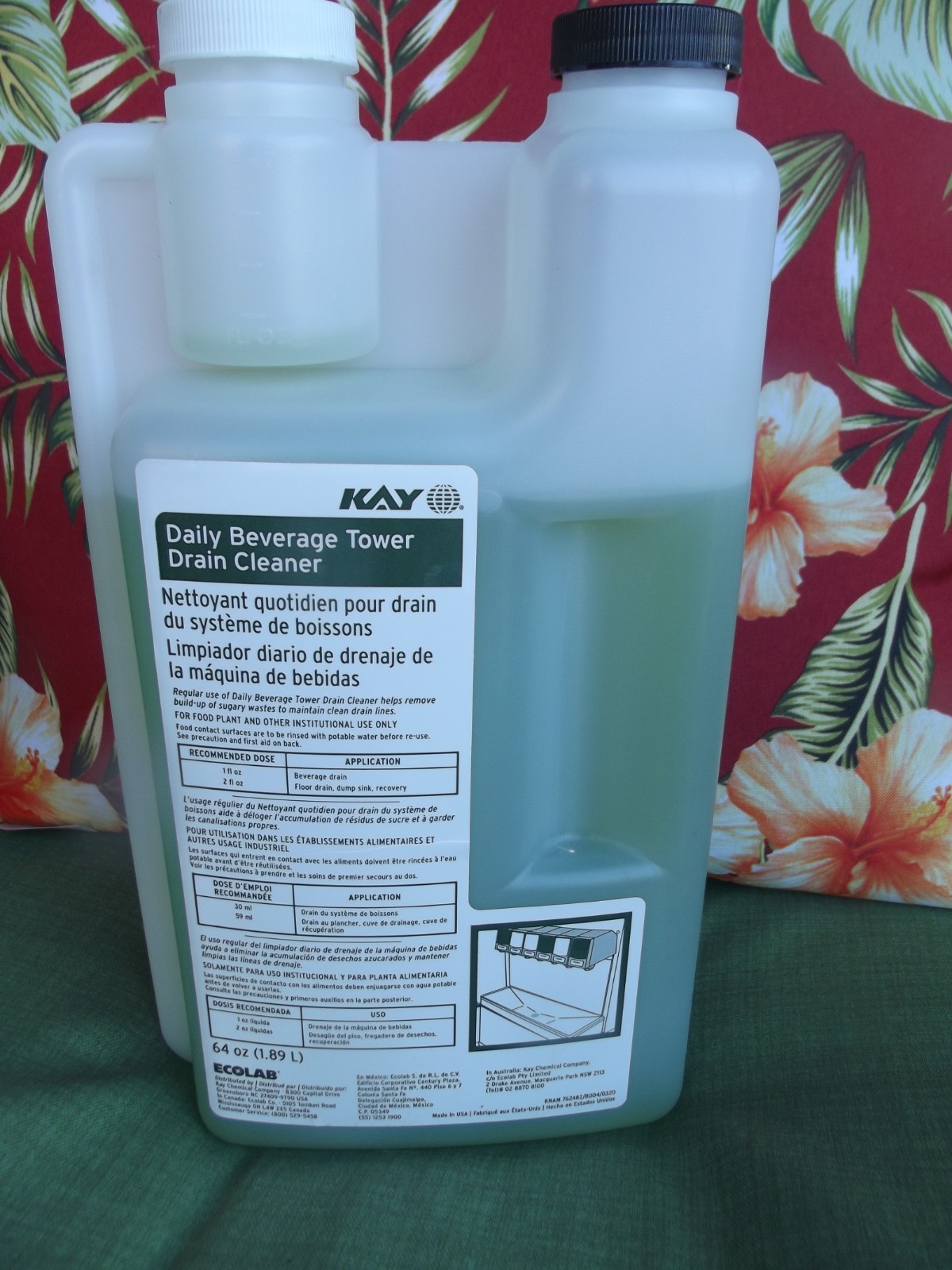 KAY Daily Beverage Tower Drain Cleaner Ecolab 64oz Each BOTTLE expires 10/2027