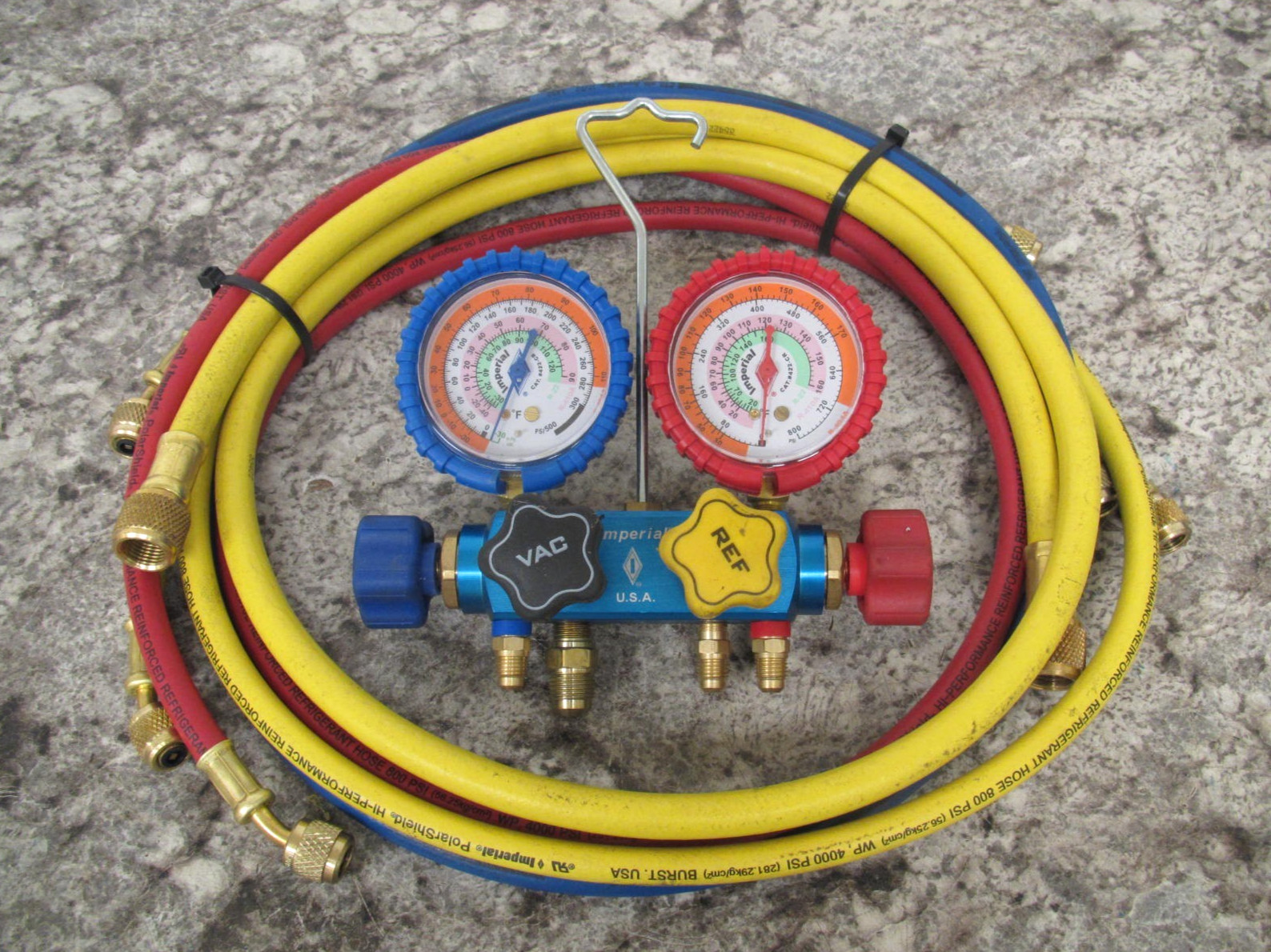 Imperial 644-C R-22 R-404A R-410A 4-Valve Manifold Gauge w/ Hoses Free Shipping