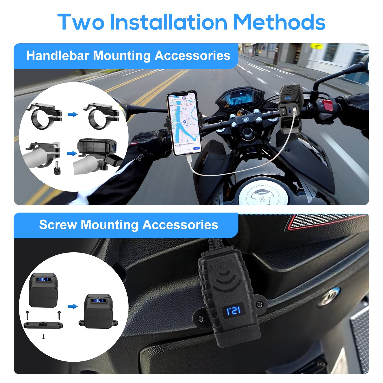 QC 3.0 Motorcycle SAE Dual USB Phone GPS Super Fast Charger Adapter Waterproof