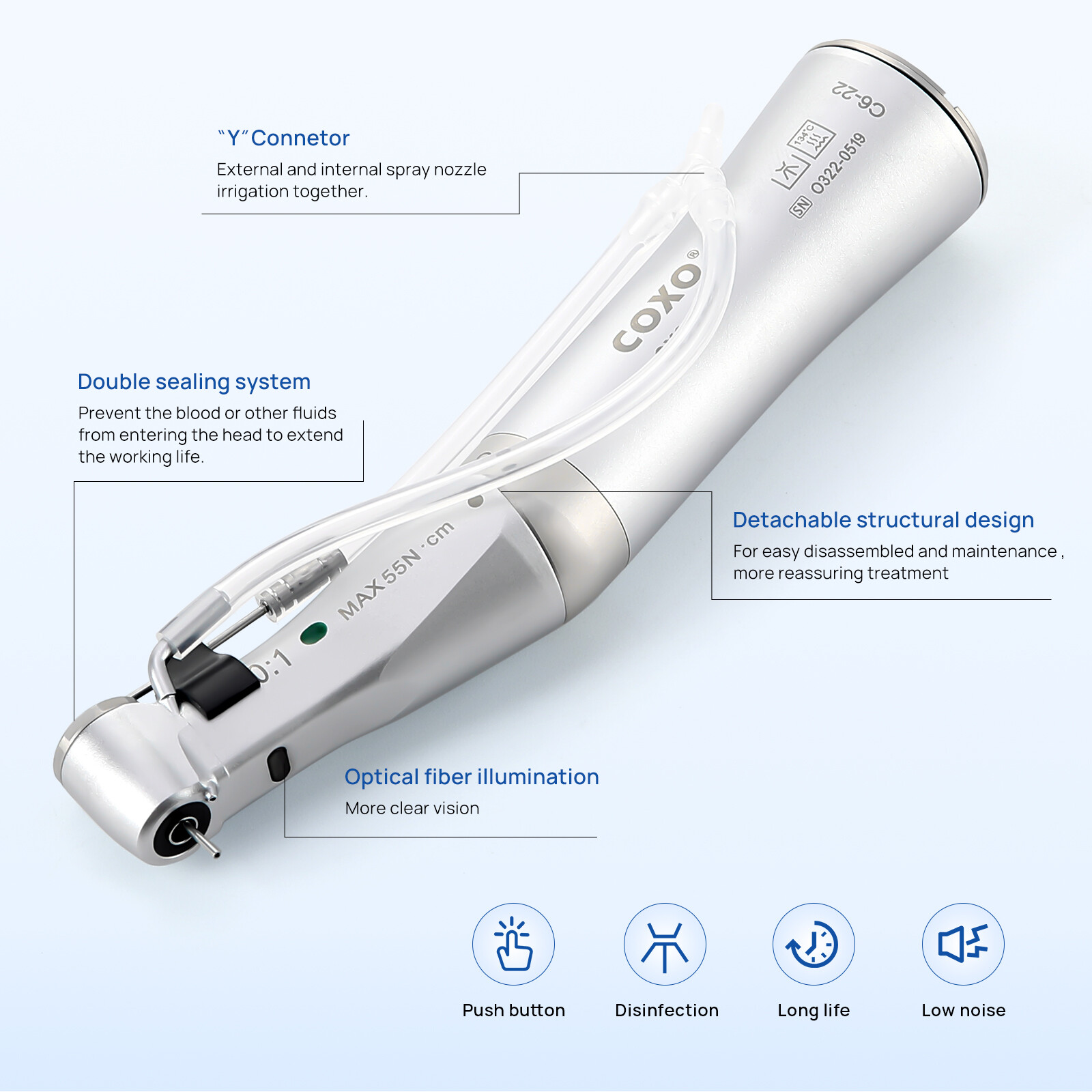 COXO Dental 20:1 Implant Surgical Handpiece Contra Angle LED External Water
