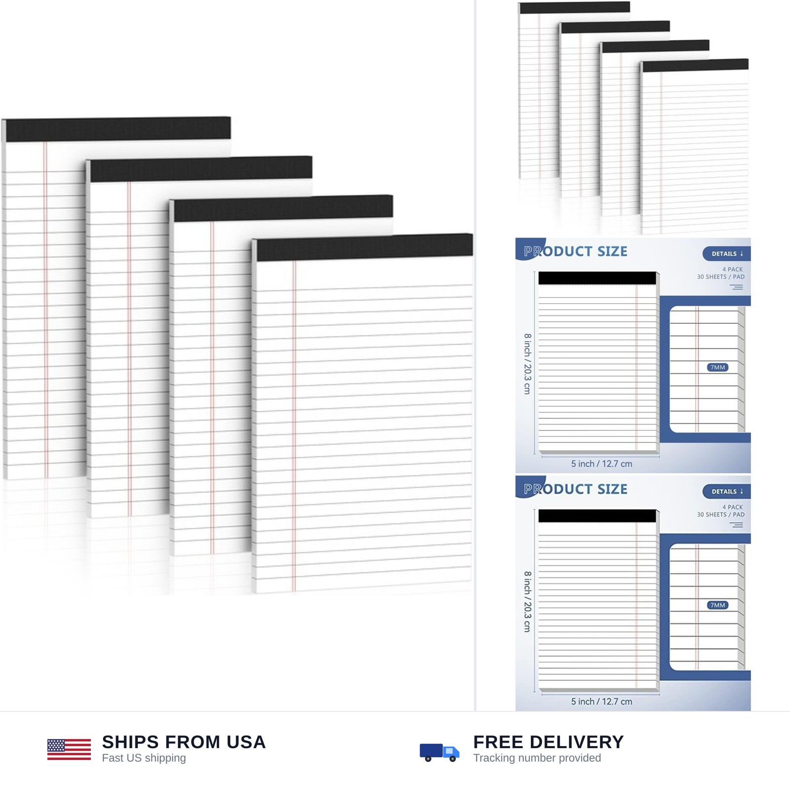 Nichela 5″ x 8″ Note Pads 4 Pack of Legal Pads 21lb Notepad College Ruled Leg…