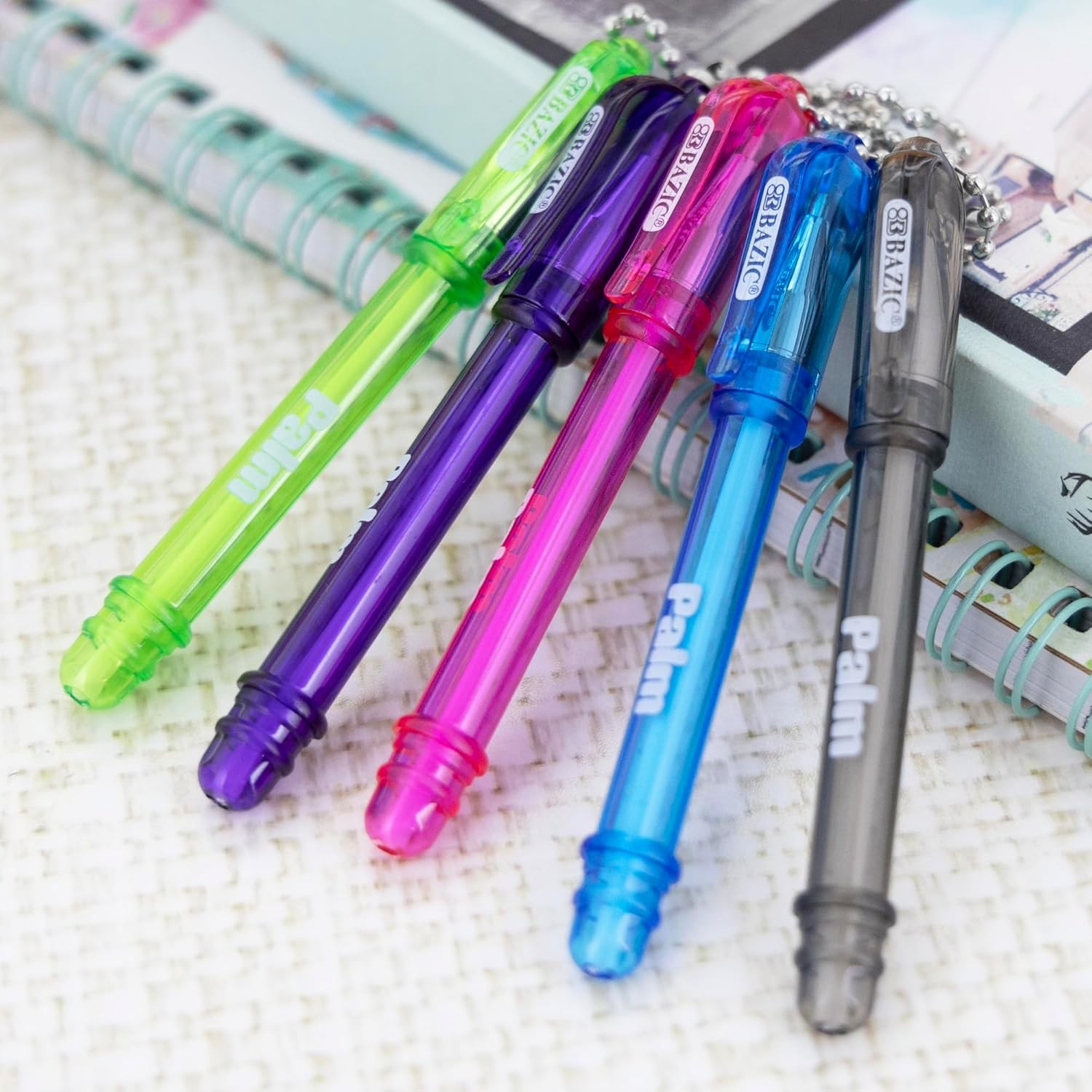 BAZIC Palm Mini Ballpoint Pen w/Key Ring, Roller Pens Medium Point 1.0mm, Small