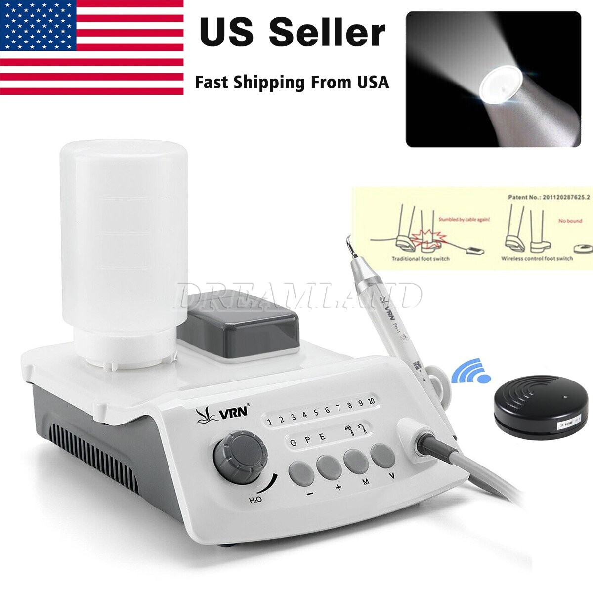 UPS VRN Dental Portable Ultrasonic Piezo Scaler A8 LED Detachable Handpiece